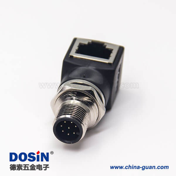 m12连接器转rj45弯式转接头防水m12公头8芯前锁板转RJ45网络接口 m12连接器转rj45弯式转接头防水m12公头8芯前锁板转RJ45网络接口