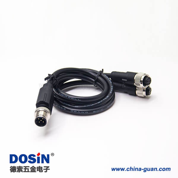 m12航空电缆插头A编码5芯一公转两母成型式注塑线不带屏蔽50CM AWG22 m12航空电缆插头A编码5芯一公转两母成型式注塑线不带屏蔽50CM AWG22