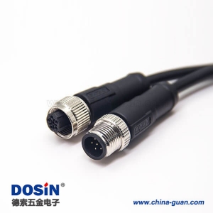 m12传感器电缆C扣5芯母头双边工业防水传感器不带屏蔽0.5M AWG22