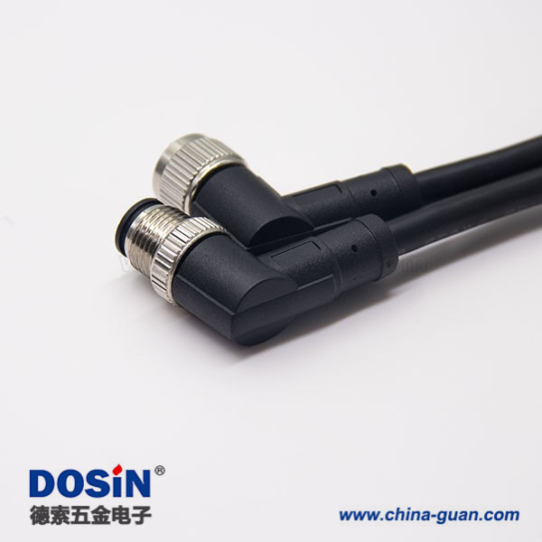 m12电缆信号线5芯90度公对母A编码工业防水插头不带屏蔽1M AWG22 m12电缆信号线5芯90度公对母A编码工业防水插头不带屏蔽1M AWG22