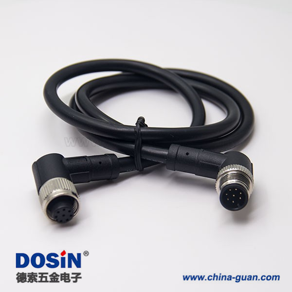 m12航空电缆8芯A型90度公对母不带屏蔽直式防水1M AWG24 m12航空电缆8芯A型90度公对母不带屏蔽直式防水1M AWG24