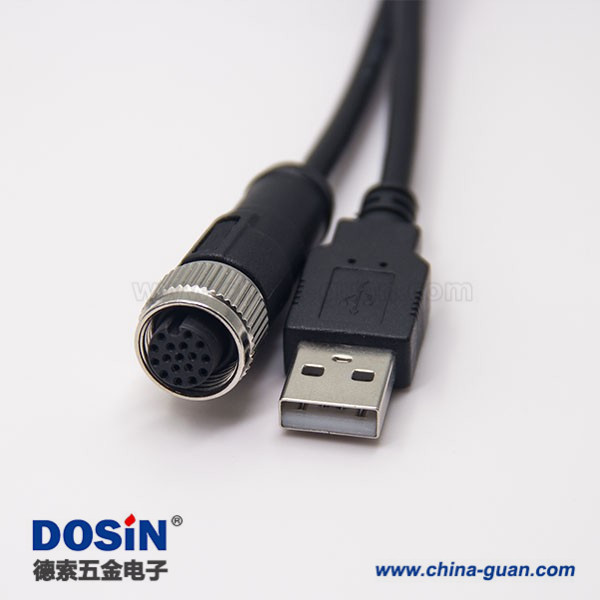 m12转USB接线180度m12A型17芯转USB Type A公头 m12转USB接线180度m12A型17芯转USB Type A公头