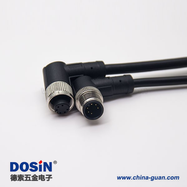 m12电缆弯公头6芯母头对公头A型直式防水不带屏蔽1M AWG24 m12电缆弯公头6芯母头对公头A型直式防水不带屏蔽1M AWG24