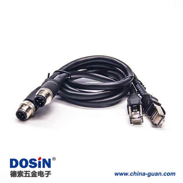 RJ45转4针M12插头公头双边接线连接器 RJ45转4针M12插头公头双边接线连接器