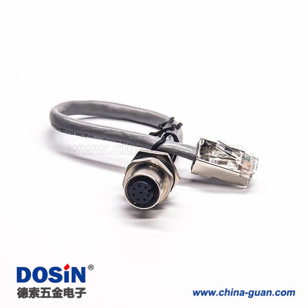M12插座转RJ45 8芯母头双边接线防水A型连接器带屏蔽1M AWG24 M12插座转RJ45 8芯母头双边接线防水A型连接器带屏蔽1M AWG24