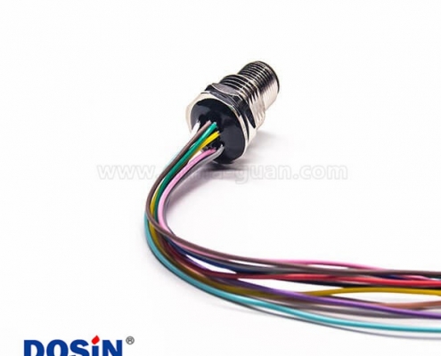 M12连接器12芯A编码单边公头接线带屏蔽防水插座1M AWG26