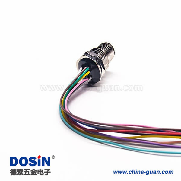 M12连接器12芯A编码单边公头接线带屏蔽防水插座1M AWG26 M12连接器12芯A编码单边公头接线带屏蔽防水插座1M AWG26