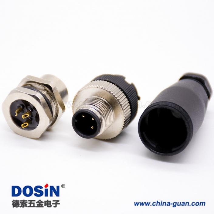 m12连接器3芯公转母直式焊线前锁板M12连接器A编码 m12连接器3芯公转母直式焊线前锁板M12连接器A编码