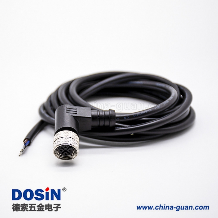安费诺M12连接器4芯A-code母头弯头成型式带线2M不带屏蔽 安费诺M12连接器4芯A-code母头弯头成型式带线2M不带屏蔽