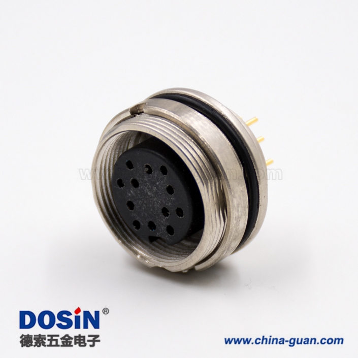 插座母头M16板端插座A扣12芯直式前锁板接PCB板传感器连接器 插座母头M16板端插座A扣12芯直式前锁板接PCB板传感器连接器