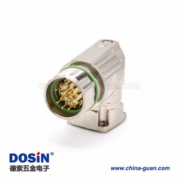 工业防水插座 16芯弯式公头四孔法兰连接器 工业防水插座 16芯弯式公头四孔法兰连接器