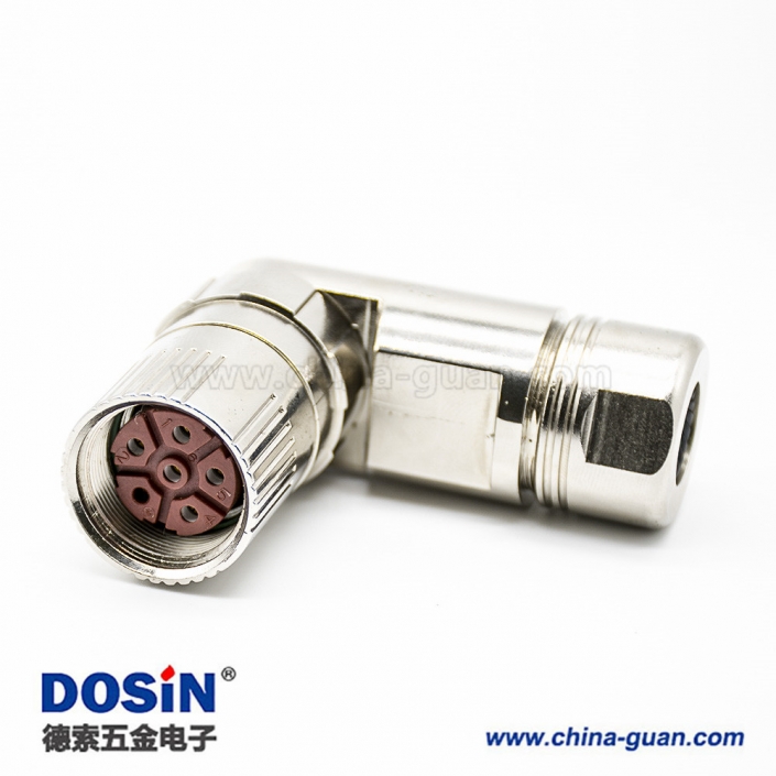 安费诺M23连接器弯插头6芯孔母头接线焊线带屏蔽 安费诺M23连接器弯插头6芯孔母头接线焊线带屏蔽