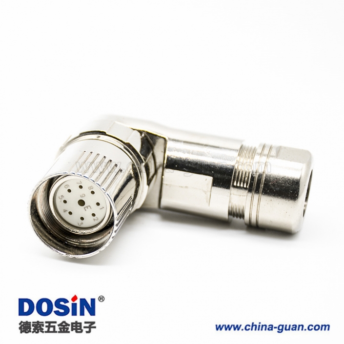 M23 9芯连接器弯插头9芯孔母头接线焊线带屏蔽 M23 9芯连接器弯插头9芯孔母头接线焊线带屏蔽