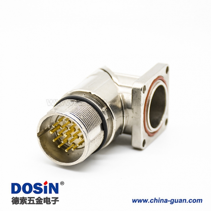 M23编码器M23弯座19芯针公头面板安装四孔法兰带屏蔽 M23编码器M23弯座19芯针公头面板安装四孔法兰带屏蔽