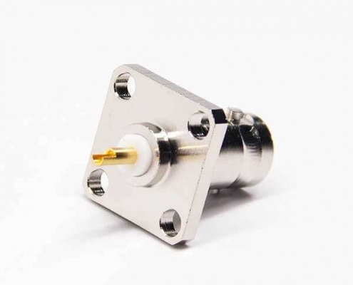 BNC4孔方形法兰直式射频同轴连接器母头PCB板端DOSIN-801-1022